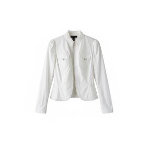 INC Womens White Ruffle Trim Jacket Sz L Coastal Chic Boho Feminine Minimalist